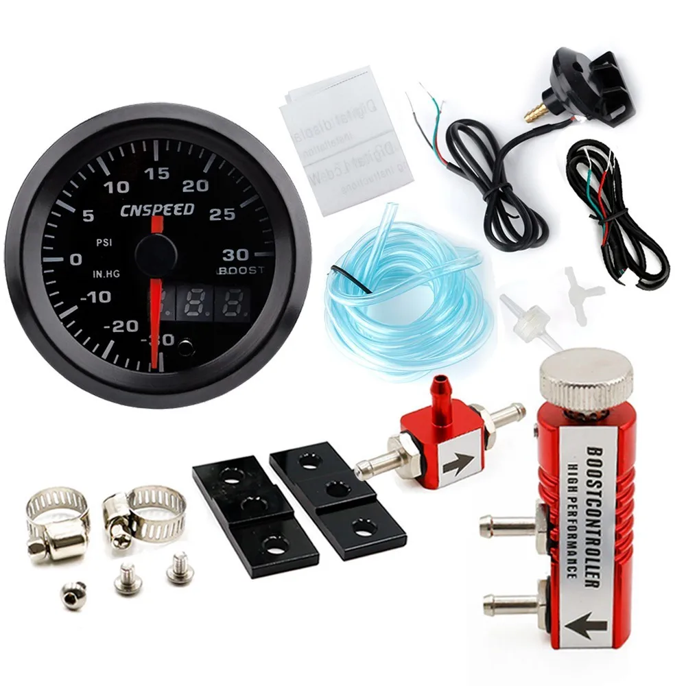 red Controller " 52 мм 7 цветов светодиодный автомобильный турбо Boost Gauge PSI метр аналоговый цифровой DuaDisplay автомобильный измеритель с датчиком и регулируемым контроллером - Цвет: red Controller