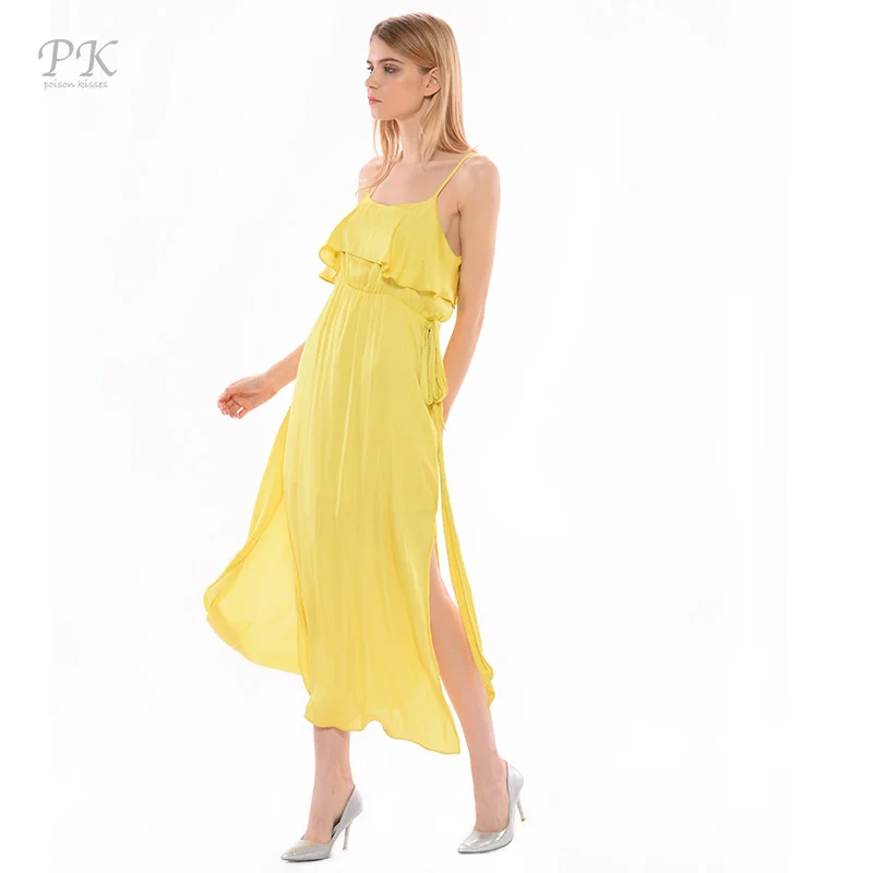 PK 2017 желтое Макси женское платье длинное летнее Бандажное Vestidos Mujer Boho халат Elbise