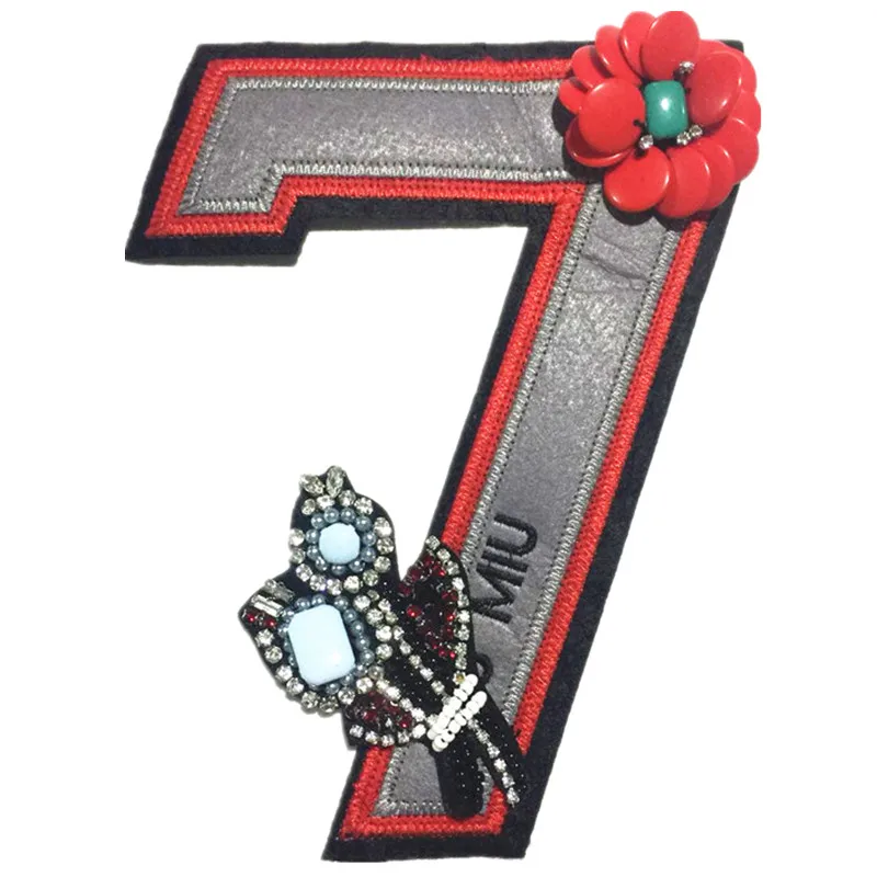 

NEW number"7" Sequins patch Applique Handmade Rhinestone nail bead 3D patch for dress DIY Wholesale support