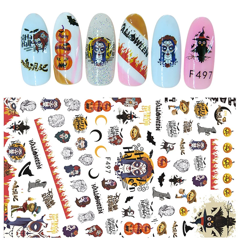 Наклейки для ногтей с водным переводом 2018 наклейки водяными знаками Хэллоуина