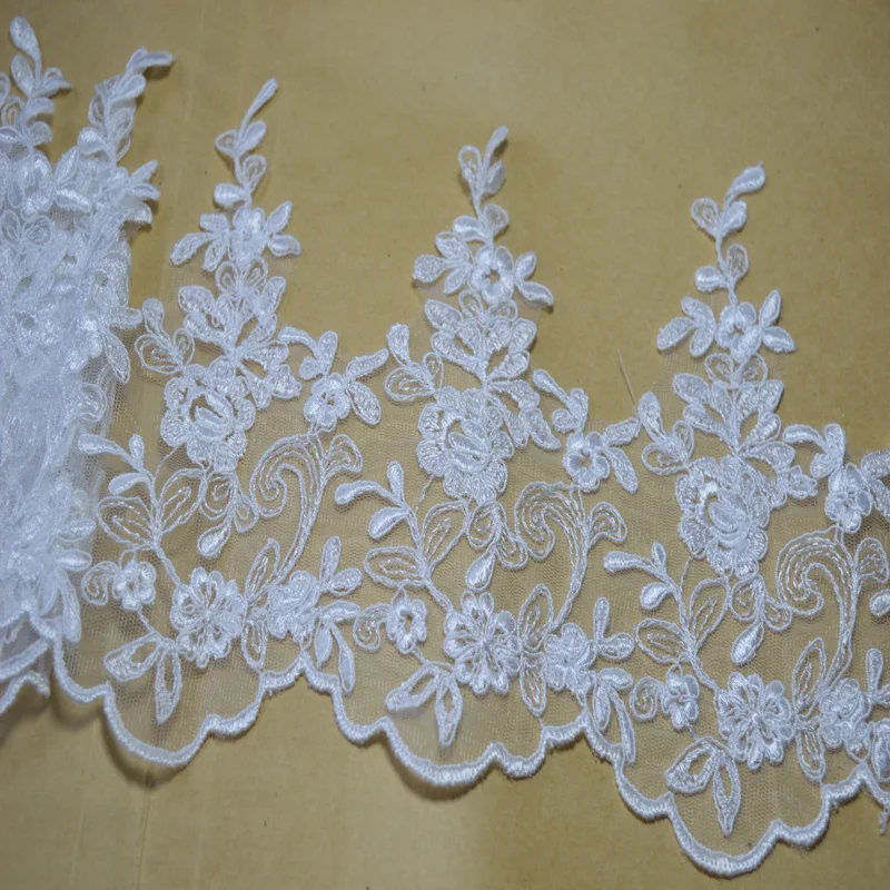 2 ярда/партия бело-Сетчатая цветочная ткань Венеция аппликация с кружевной
