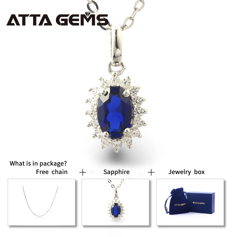 Blue with Chain Подвески из стерлингового серебра с синим сапфиром, женский кулон с рубиновым изумрудом, S925, классический стиль, Подвеска для женщин, ювелирный дизайн - Цвет камня: Blue with Chain