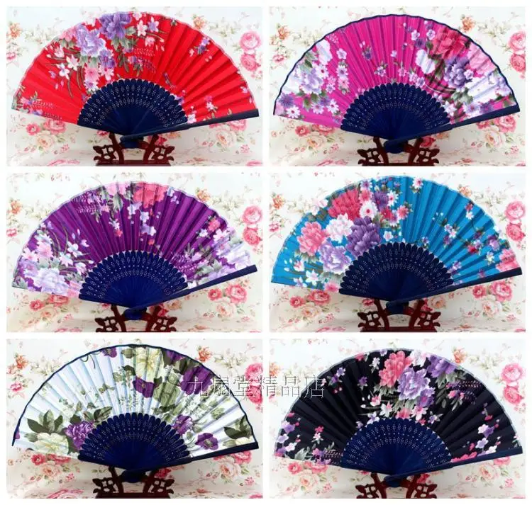 

Portable Ladies Bamboo Folding Silk Hand Fans Chinese 100 pcs Wedding Party Favors Wholesale