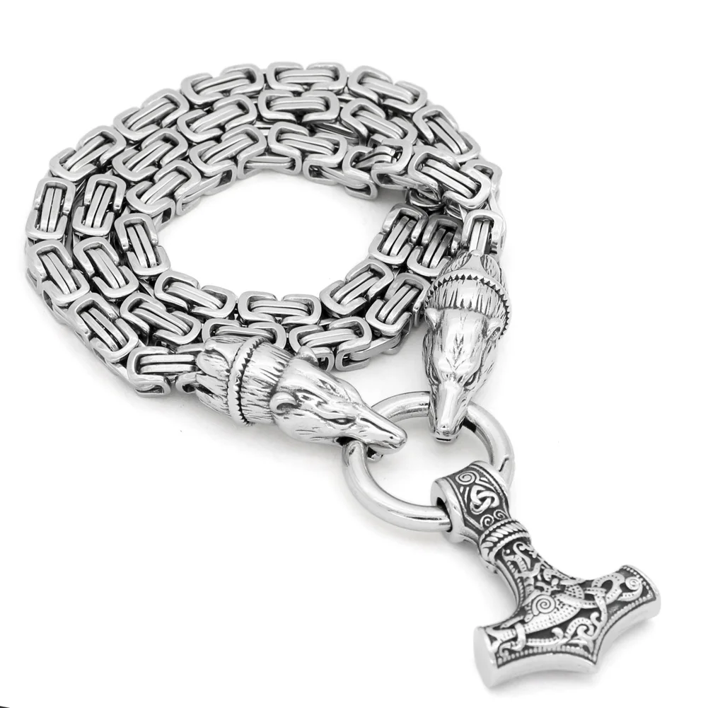 Мужская нержавеющая сталь Викинг Медведь голова с thor hammer MJOLNIR кулон
