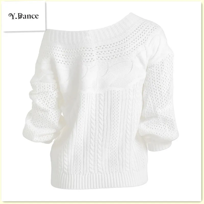 Новый женский свитер с открытыми плечами вязаный пуловер в полоску длинным