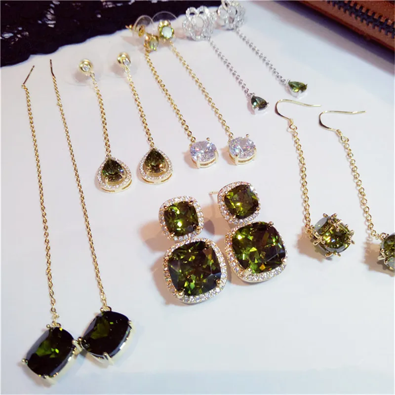 Винтажные оливково-зеленые Висячие серьги для женщин, S925 Стерлинговое Серебро, 14 К золото, длинные ушные линии, роскошные элегантные ювелирные изделия Aretes
