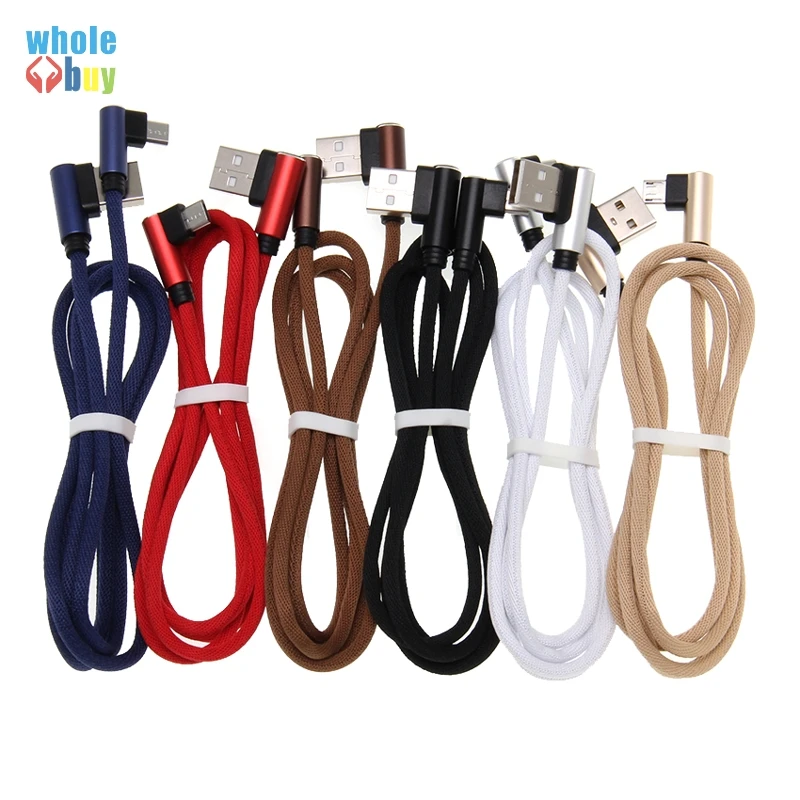 

50pcs/lot 0.25m 1m 2m 3m 2side 90degree Elbow Fabric Micro usb 5pin 8pin Type C Data Sync Charger Cable for Iphone Xr Samsung