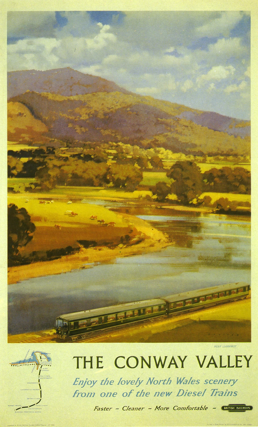 Винтажный Британский постер для путешествий на железной дороге Conwy Valley