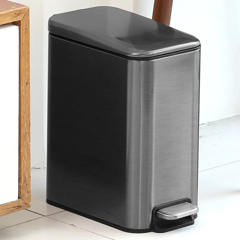 5L black 5L нержавеющая сталь Fingerproof ступенчатая Педаль мусорная корзина мусорное ведро Безмолвная крышка Туалет Кухня - Цвет: 5L black