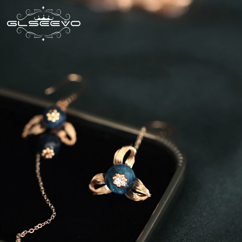 Серьги подвески GLSEEVO из натурального кианита для женщин подарок на день рождения