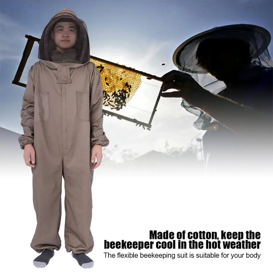 Легкий хлопок Apiarist костюм пчеловода Кофе L/XL/XXL Размеры гладкая молния с капюшоном вуаль защита для Пчеловодство костюм