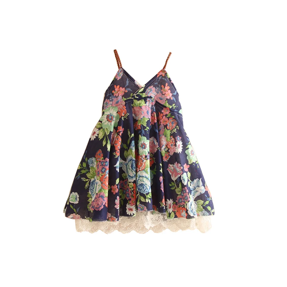 Girls floral sling dresses Little Spaghetti Straps Ruffles White Lace | Детская одежда и обувь