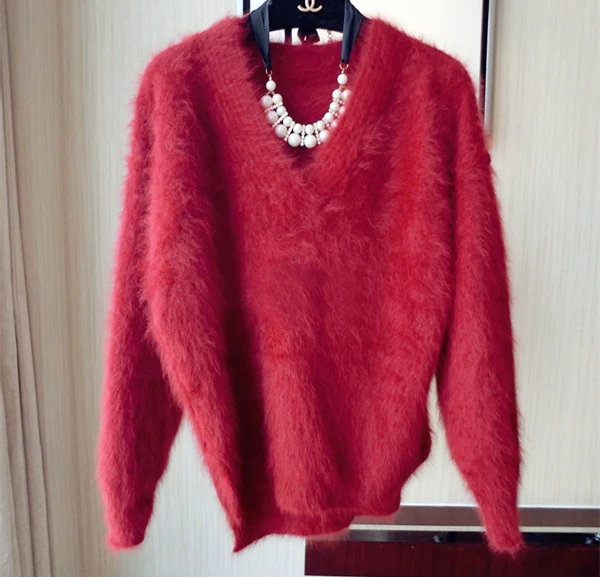 Женский свободный пуловер с v-образным вырезом толстый кашемировый свитер