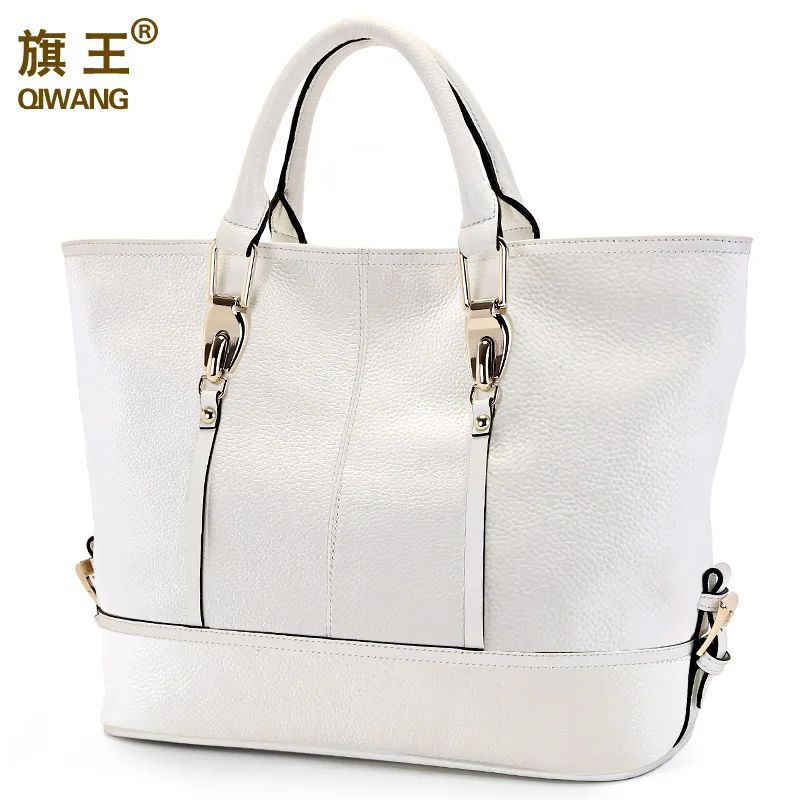 Женская сумка Qiwang большая белая из натуральной кожи 2019|leather tote bag|genuine leather bagbrand bag |