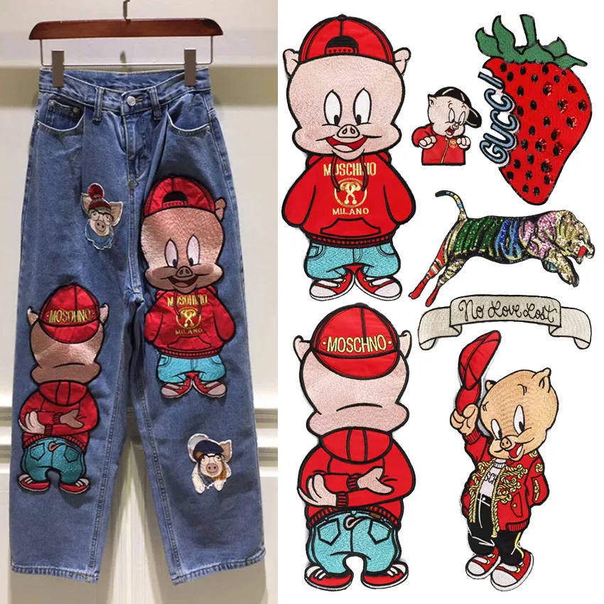 Новый веселыми поросятами с буквенным принтом Лоскутная одежда вышивкой