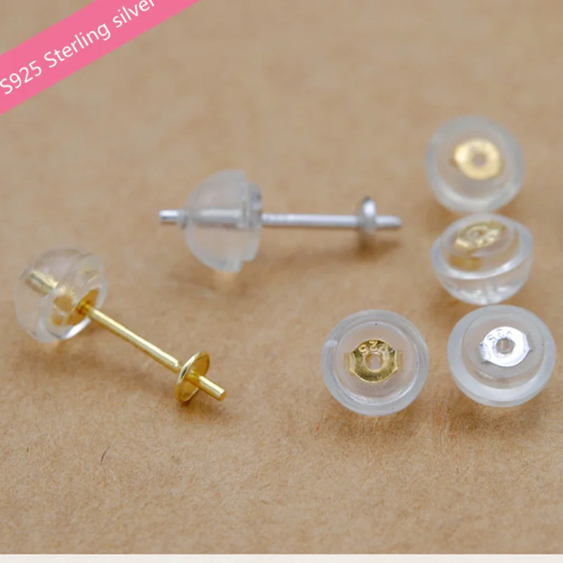 

DIY Jewelry Accessory S925 Sterling Silver Earrings Back&Stud Earring Pins Settings Silica Gel Earrings Back Silver&Gold 30Pairs