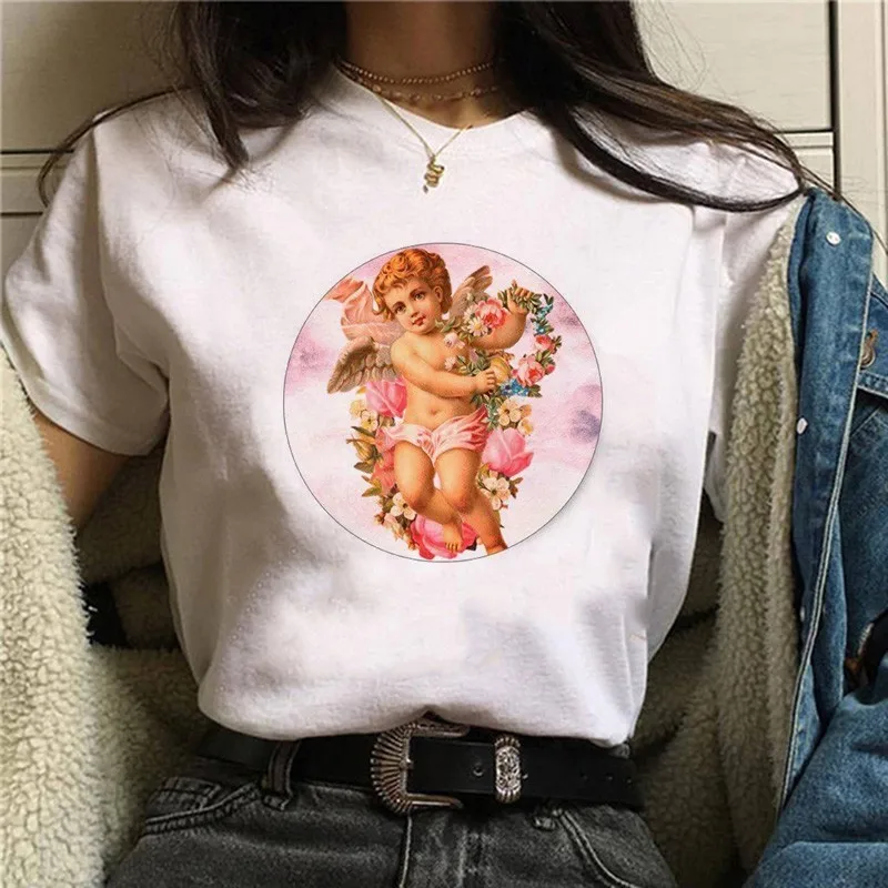 6026 Harajuku Angel забавная футболка для женщин Ullzang 90s корейский стиль футболка Эстетическая Kawaii графическая Футболка Модные женские футболки - Цвет: 6026