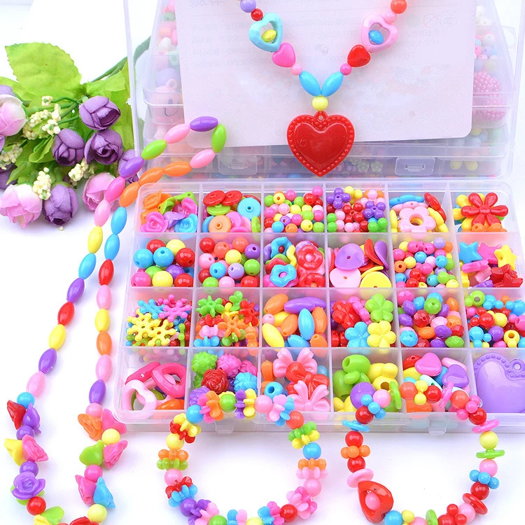 

Plastic Acrylic Bead Kit Accessories DIY Bracelects Jewelry Making Toys Early Learning funny Beads Set For Girls handmade gift