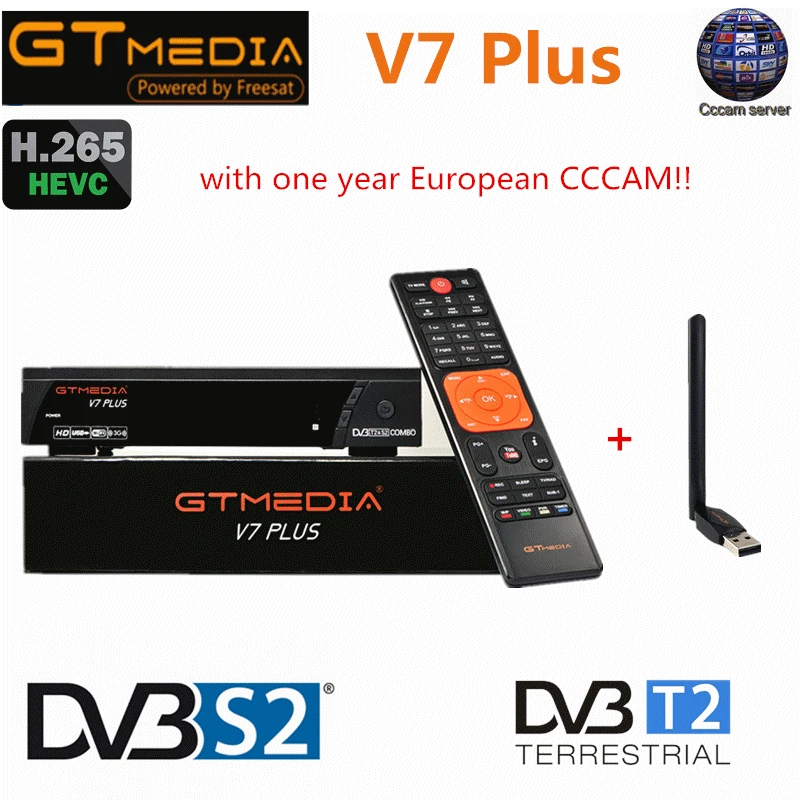 GT медиа V7 плюс DVB-S2 DVB-T2 спутниковый ТВ комбинированный приемник 1080 P Full HD Поддержка H.265+ 1 год Европейский Испания CCCAM ТВ-приемник