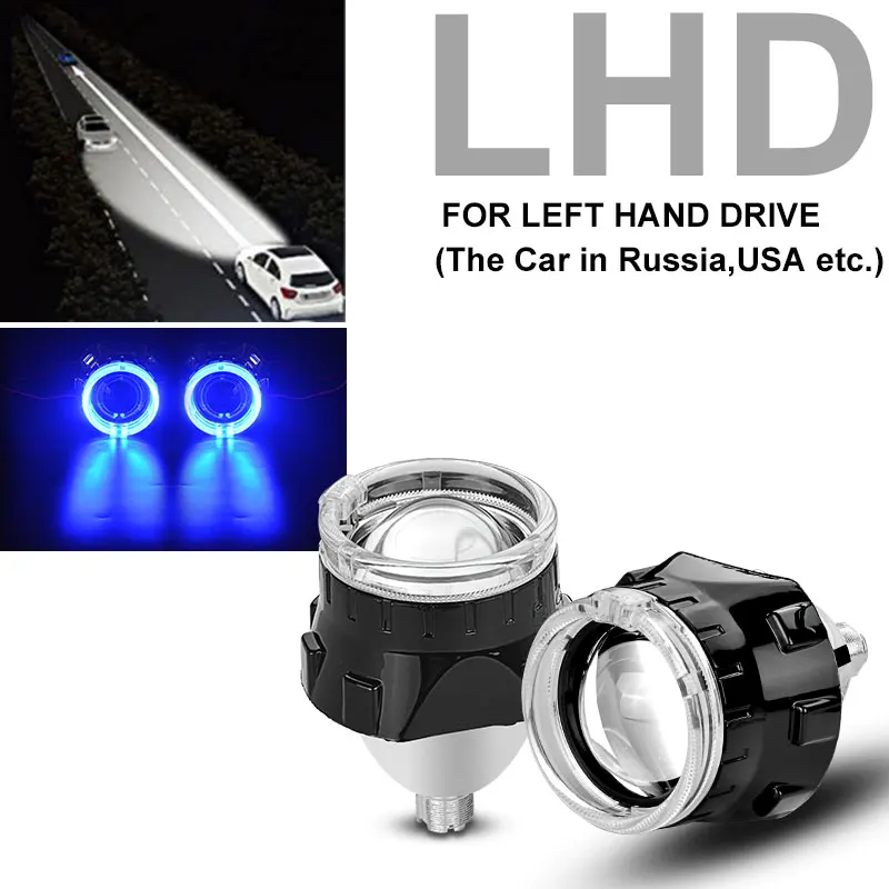 Black Blue LHD Автомобильный Стайлинг LHD RHD модифицированный Мини HID 2,5 дюймов Би-ксеноновые линзы проектора с ангельскими глазами Led подходит H4 H7 для автомобильных фар использование лампы H1 - Цвет: Black Blue LHD