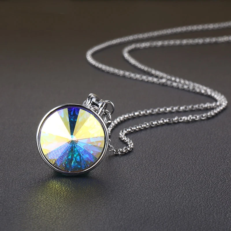 colorful white OMHXFC Европейская мода женщина девушка вечерние День рождения Свадьба Подарок Круглый ААА Циркон 18KT кулон из белого золота ожерелье EX62 - Цвет камня: colorful white