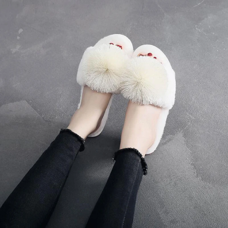 Женские меховые тапочки зимняя обувь домашние больших размеров плюшевые женские