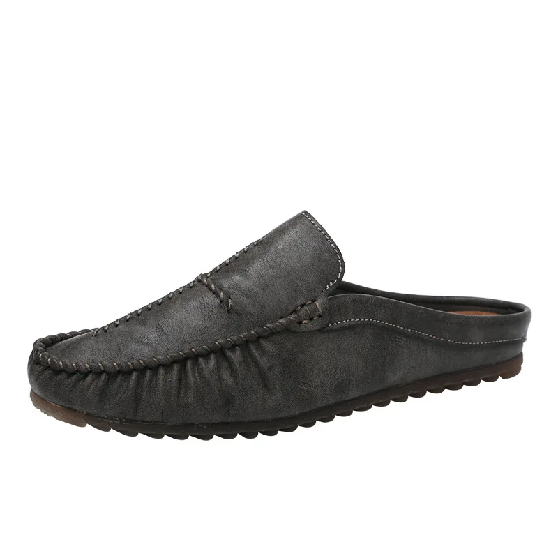 Мюли мужские из сплит кожи мягкие кожаные шлепанцы без застежки плоская подошва