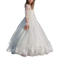 girls white party dress long sleeves robe fille soiree vestido de fiesta nina first communion flower girl dress for wedding