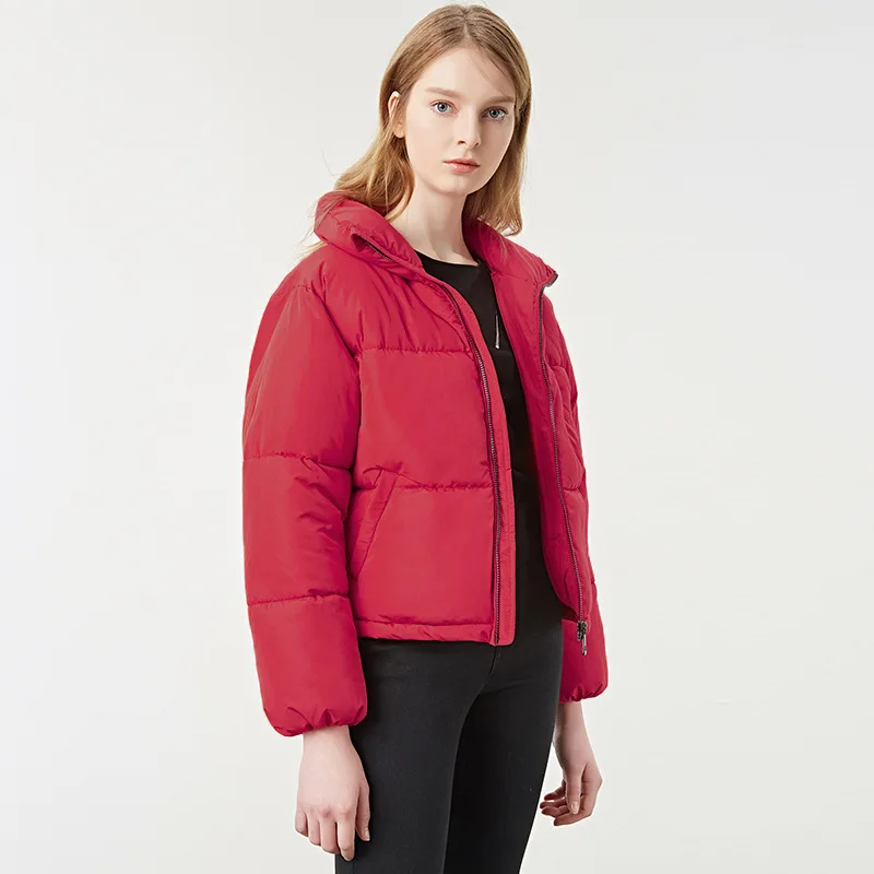 Женские зимние куртки bootyджинсы теплые короткие красные со стоячим