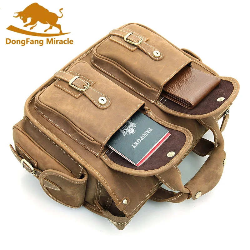 DongFang Miracle 100% натуральная винтажная кожаная сумка портфель для ноутбука Crazy Horse