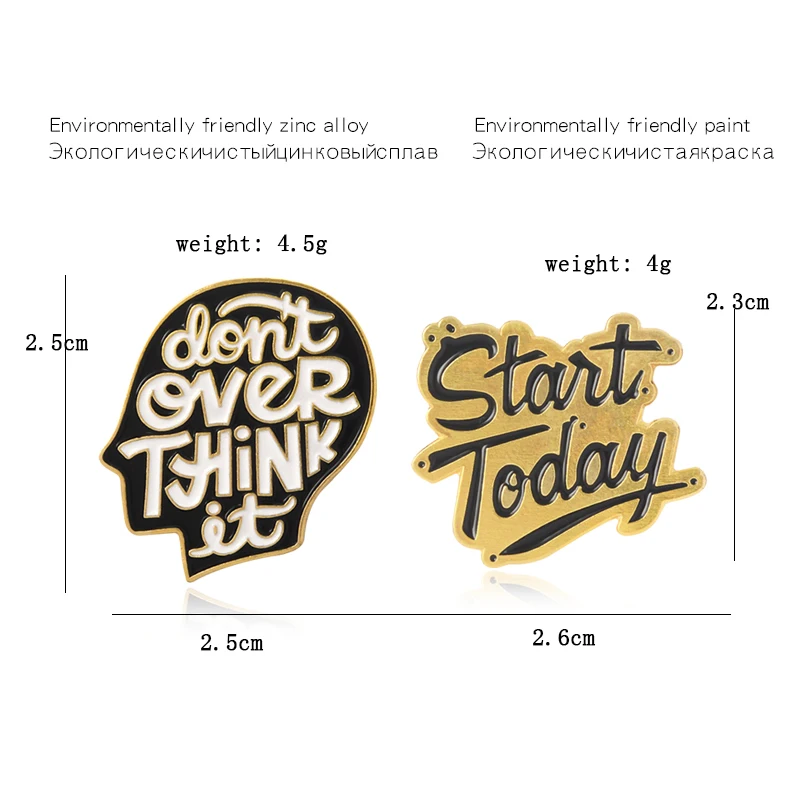 GDHY &quotStart Today&quot &quotdon't Over THINK It&quot эмалированная брошь в форме головы и значки с