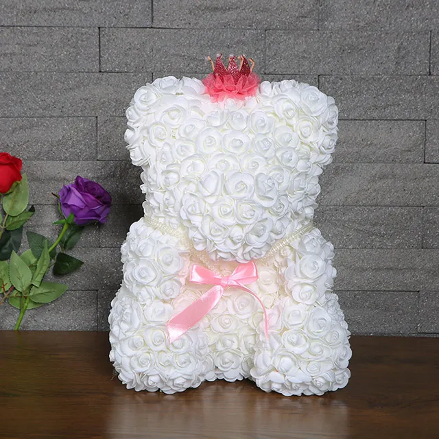 white rose bear 23 см пена медведь розы, искусственные цветы День Святого Валентина фестиваль Роза для рукоделия медведь цветок медведь Дешевое украшение для свадьбы подарок ремесла - Цвет: white rose bear