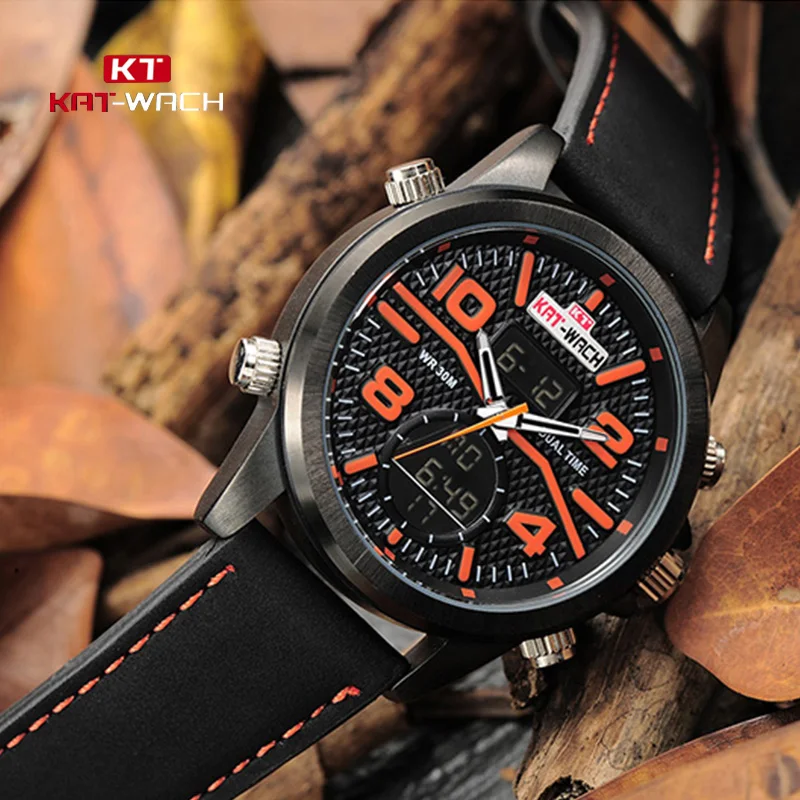 KAT WACH мужские цифровые часы водонепроницаемые спортивные Led Horloge Heren цвета черный