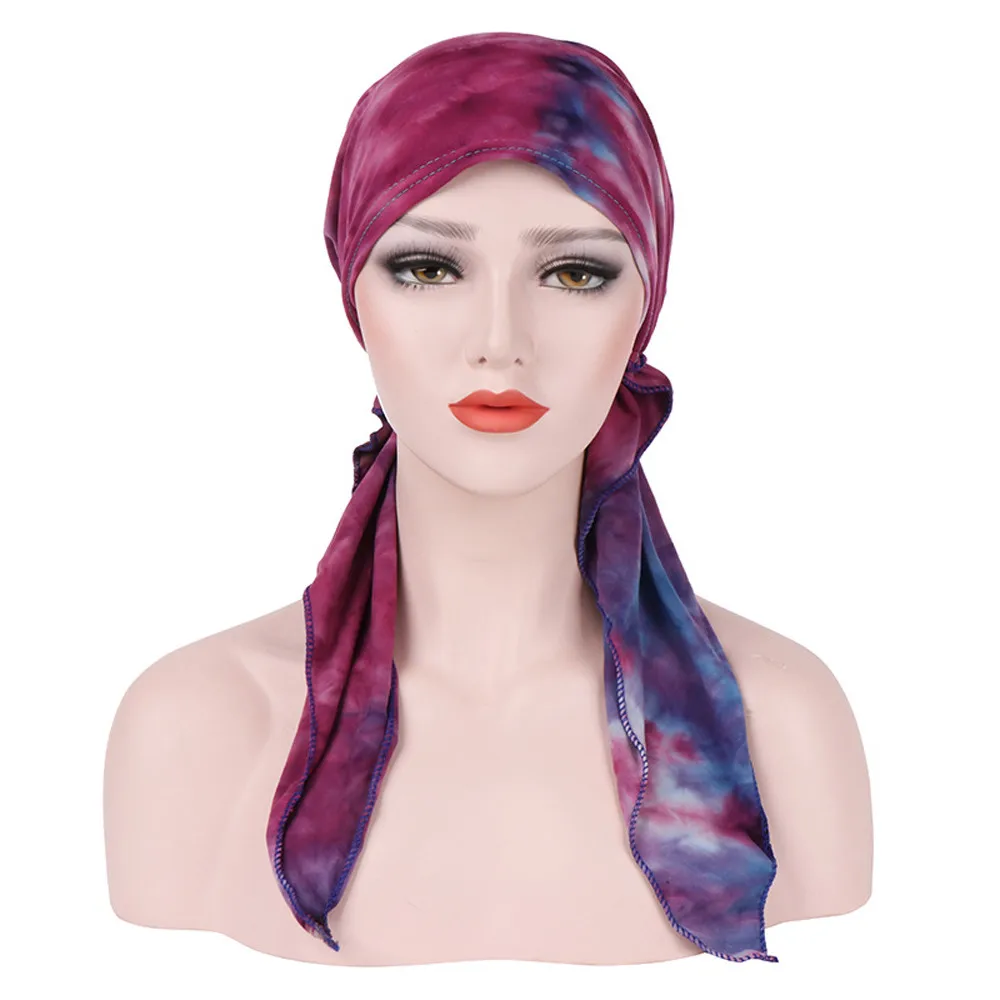 Новая Женская индийская мусульманская стрейчевая шляпа-тюрбан галстук-краска