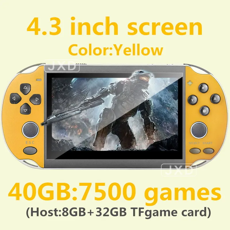 4.3Yellow 7500 games Классная 4,3 дюймовая цветная игровая консоль 40 ГБ, встроенная в 7500, игра для ps1/gg/cps/neogeo/gba/gbc/GB/snes/nes/sega, видео игровая Консоль MP4 - Цвет: 4.3Yellow 7500 games