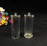 500pcs 4015mm clear jars tube shape glass vial pendant with silver lace tray glass wish bottle necklace glass cover dome vase