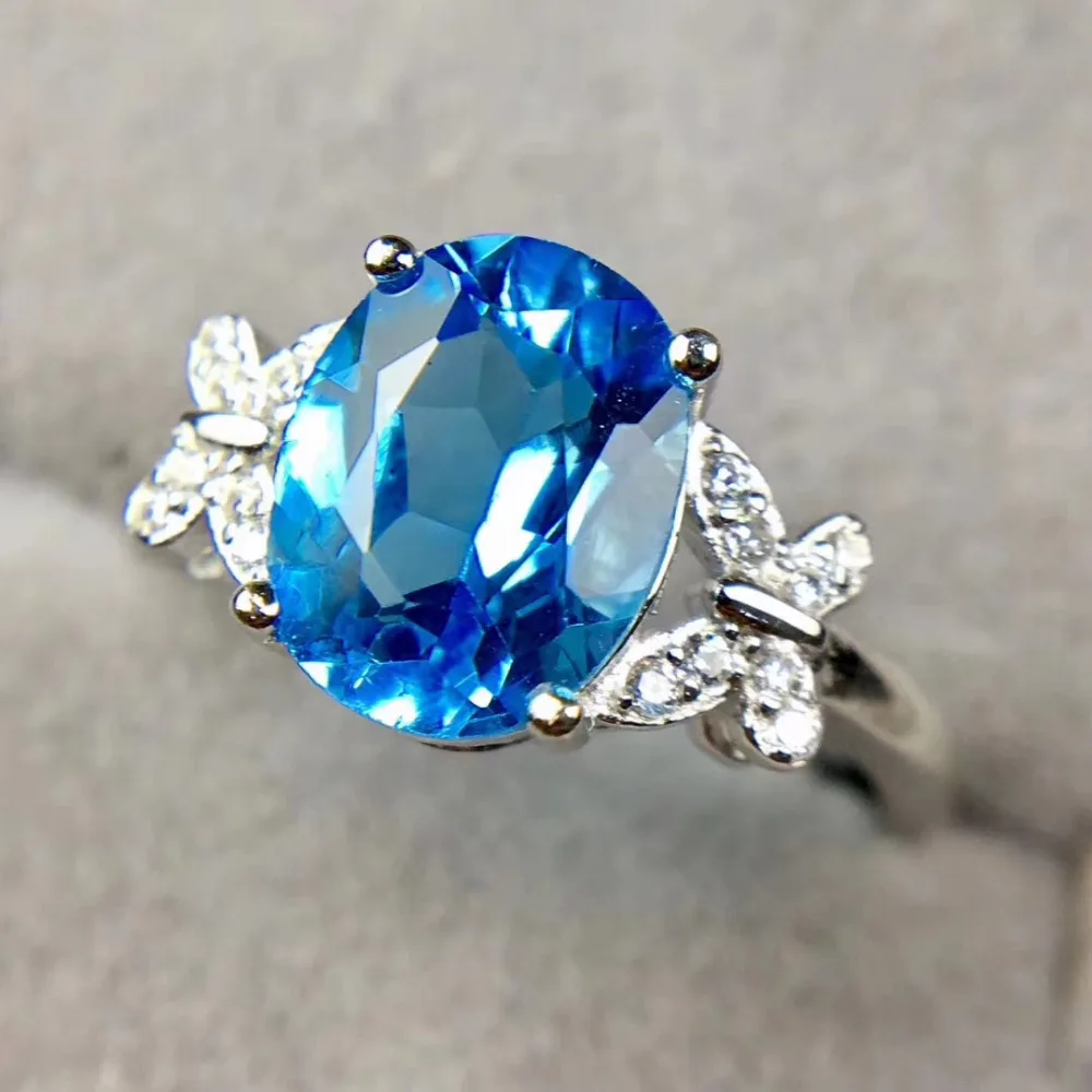 

Fashion elegance Bow crossings Natural blue topaz gem Ring S925 Silver Natural Gemstone Ring girl Women's party Rings Jewelry