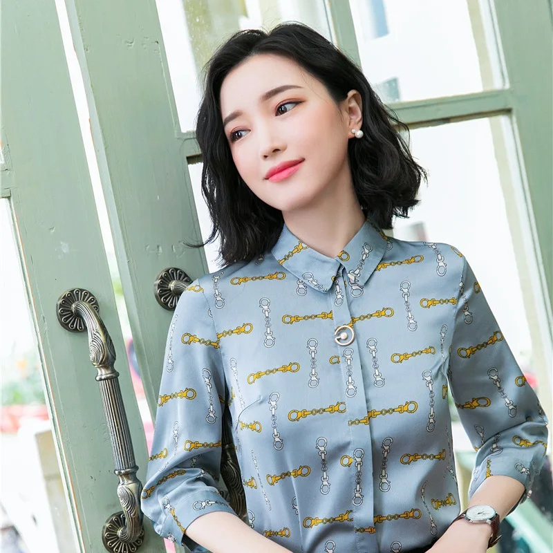 Блузка женская с рукавом до локтя модная офисная Повседневная рубашка принтом