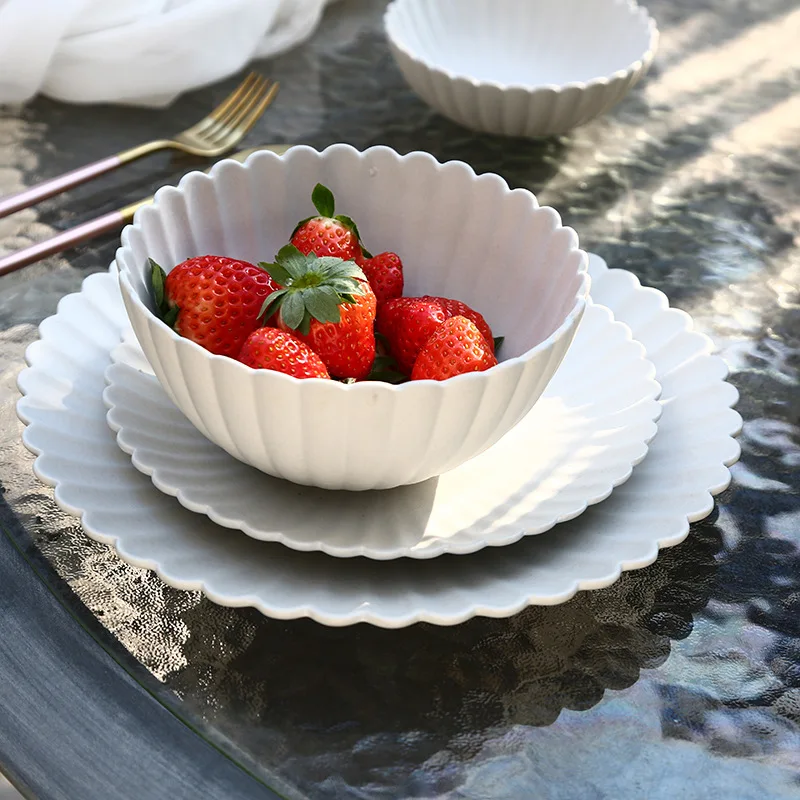 Японский стиль матовая керамическая посуда красивый дизайн белая тарелка