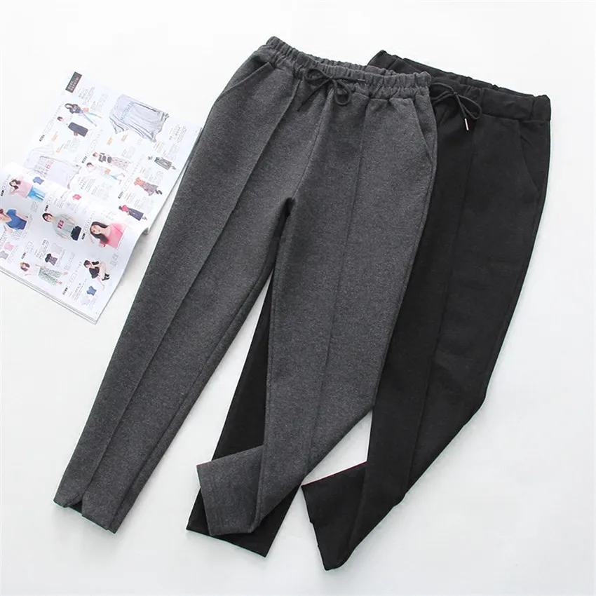 

Autumn Winter Women Ankle-Length Pant New Warm Thick Woolen Harem Pants Female Elastic Waist Trousers Loose Casual Pant AB693