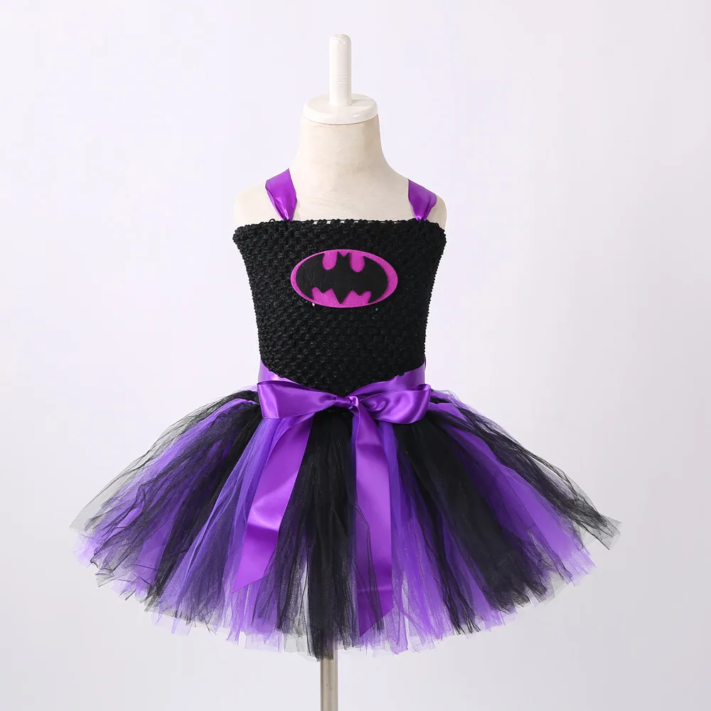Purple dress Детское платье-пачка с Бэтменом для девочек, косплей-пачка, плащ маска, напульсники, летучая мышь, модные костюмы на Хэллоуин, одежда для маленьких детей, 1 комплект - Цвет: Purple dress