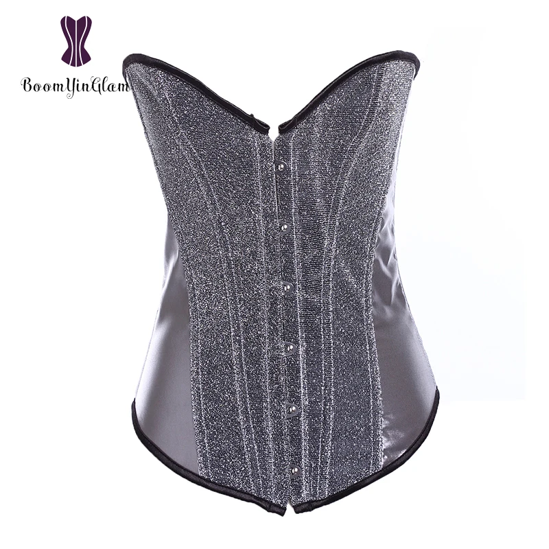 

Wholesale price satin waist trainer women bustier sequined corset fashion corselet with T string Ovebust Shine Gorset Sexy867
