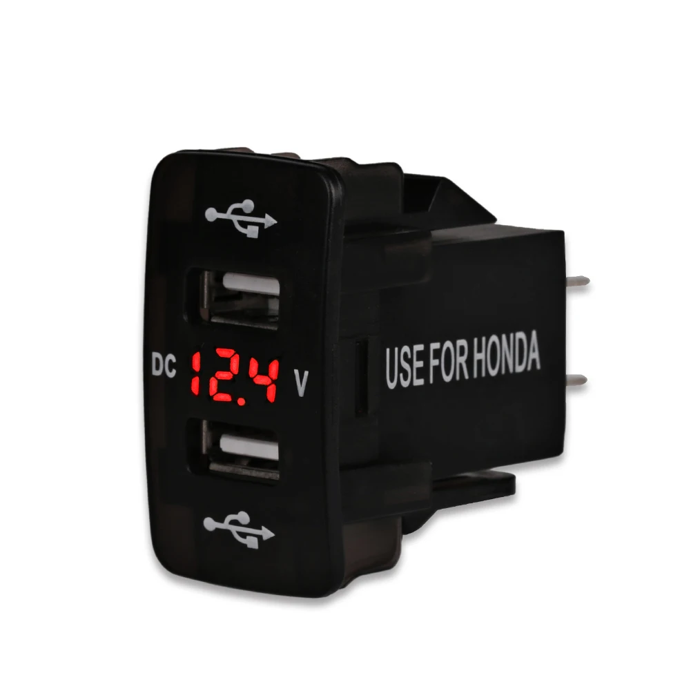 Red Fishberg авто 5 в 3.1A 12 В двойной автомобильный USB разъем вольтметр адаптер водонепроницаемый автомобильное зарядное устройство 3.1a двойной USB разъем автомобиля для Honda - Название цвета: Red