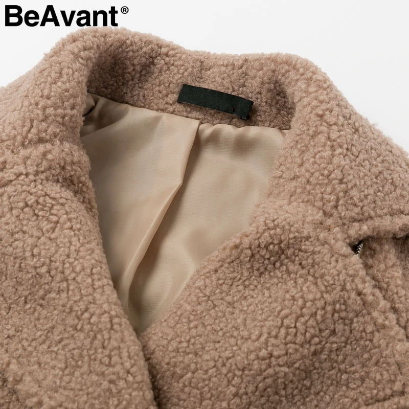 BeAvant зимняя женская куртка из овечьего меха, пальто, меховая верхняя одежда с отложным воротником, осенние куртки на молнии, женская короткая верхняя одежда без рукавов