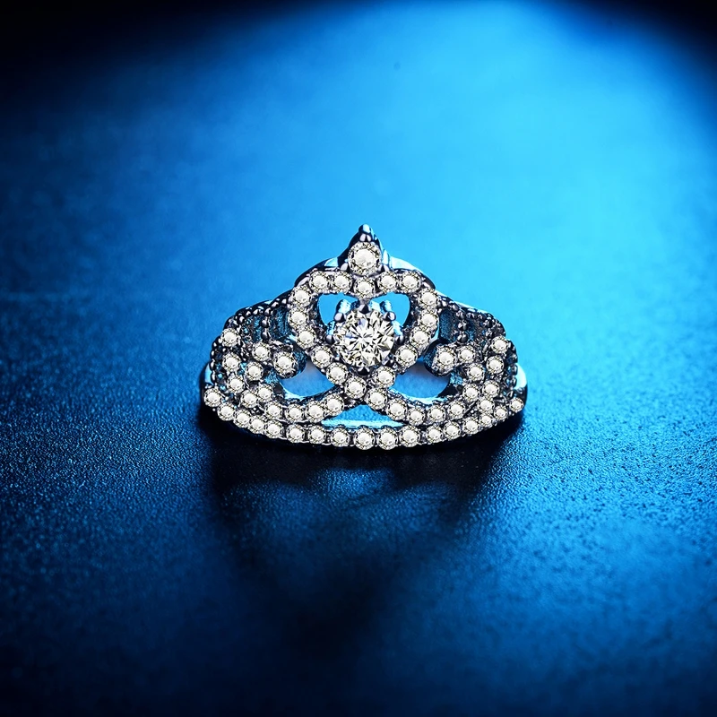 Роскошный 585 белый золотой цвет влюбленных Корона кольцо с фианитом класса ААА