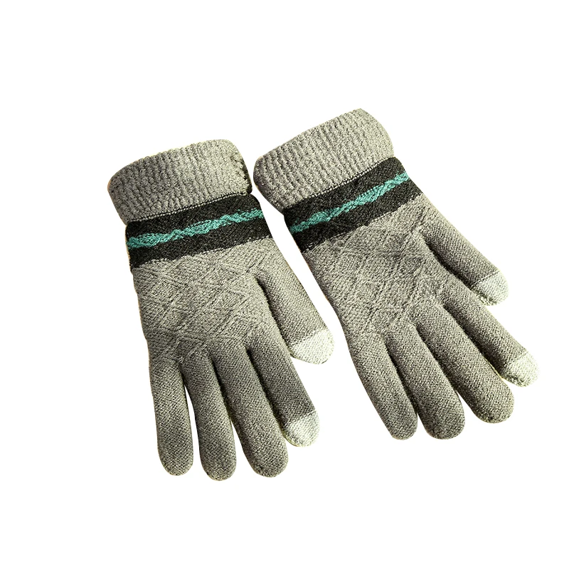 Женские вязаные зимние перчатки теплые разноцветные с пальцами в стиле пэчворк |