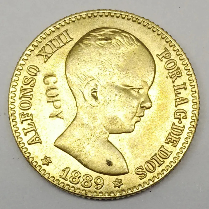 1889 испанская Золотая монета Alfonso XIII King Constl De 20 Pesetas Porlag of God позолоченные латунные