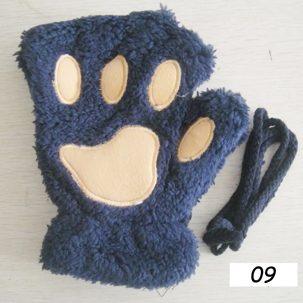 09 Navy Blue Gloves Sparsil, женские зимние меховые перчатки с полупальцами, милые перчатки-лапки с когтями кошки, медведя, перчатки-лапки без пальцев для косплея, утепленные плюшевые теплые перчатки, варежки - Цвет: 09 Navy Blue Gloves