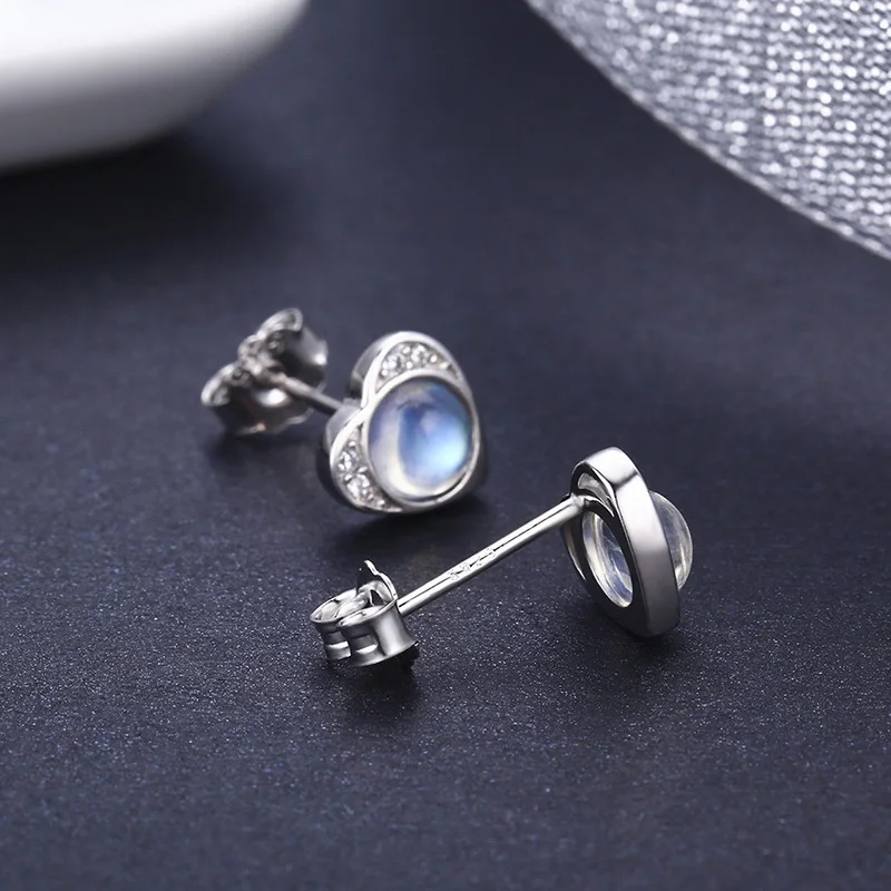 Серьги гвоздики из серебра 925 пробы с фианитом и лунным камнем|stud earrings|earrings forearrings