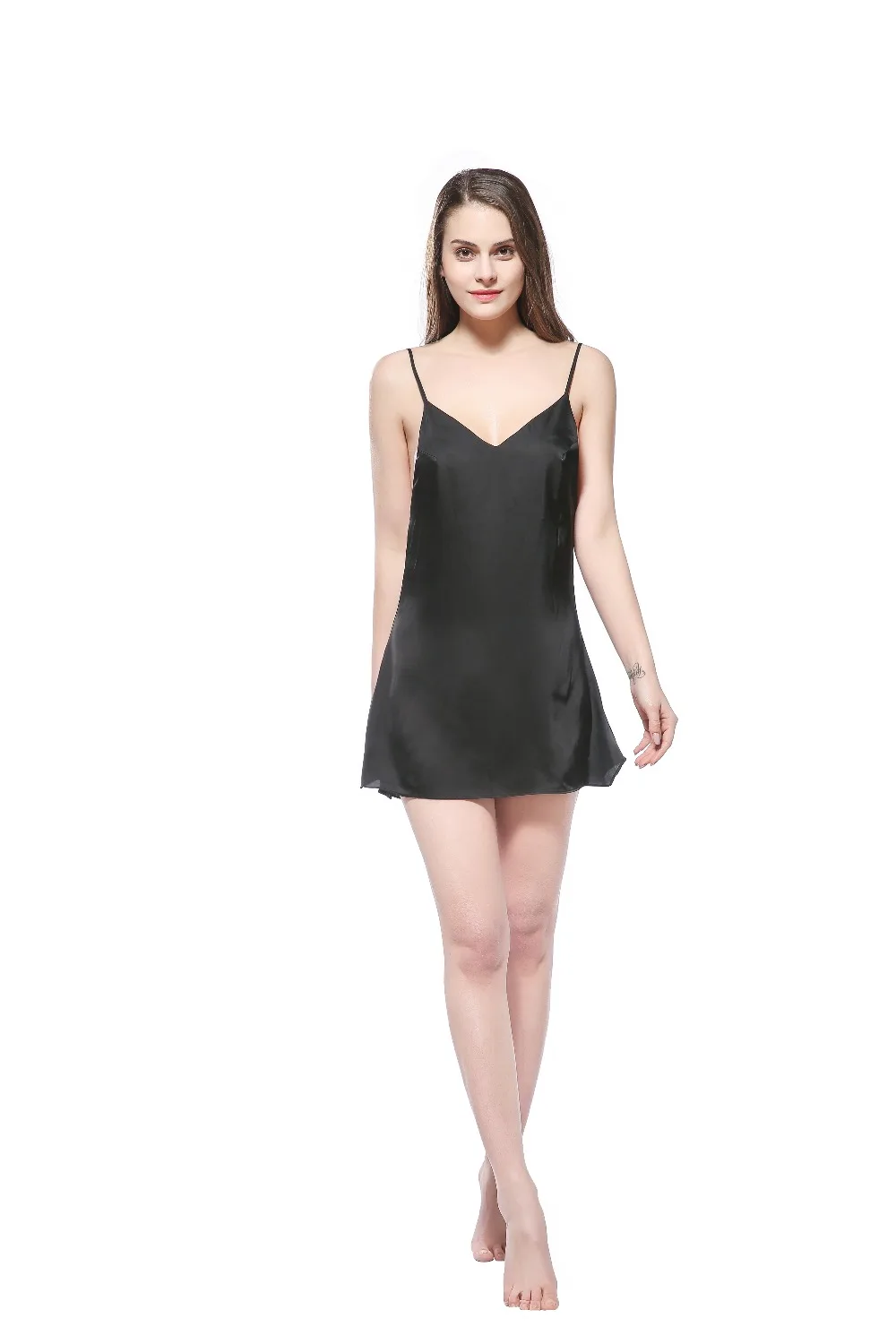 Женское короткое Стильное однотонное шелковое Ночное платье без рукавов